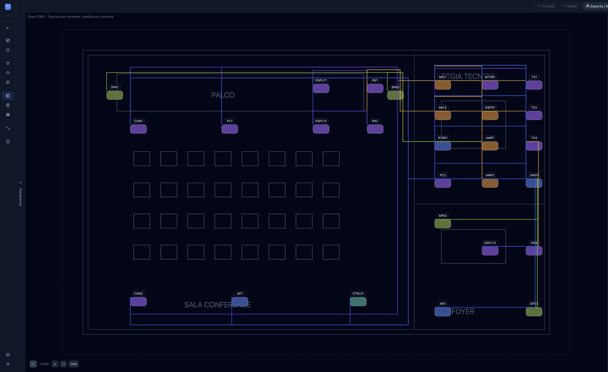 Device Layout: tema scuro